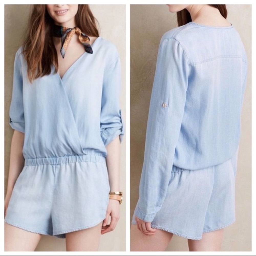 Anthropologie Surplice Chambray Romper